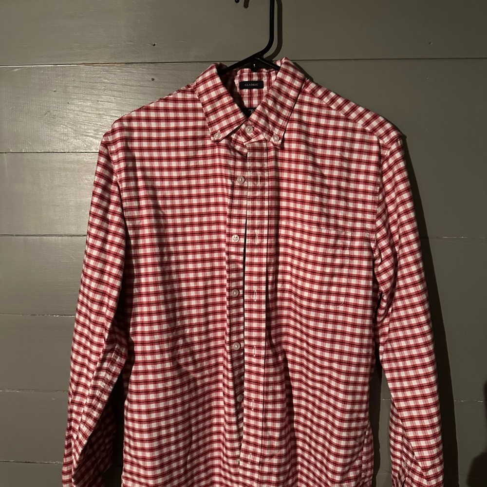 J. Crew Red and White Casual Button Down Shirt